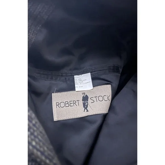 Vintage Wool Blended Robert Stock Blazer Nailshead Patterned Gray 42 - Picture 4 of 5